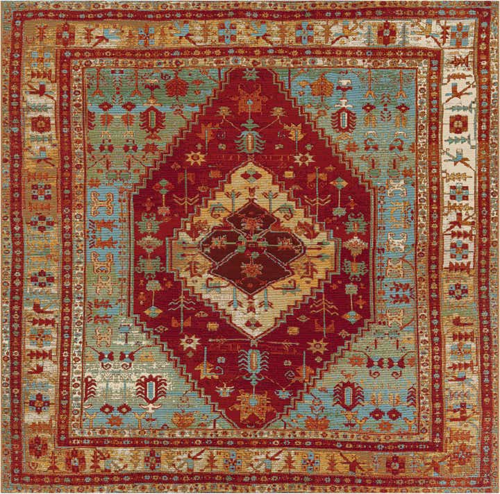 7' 10 x 7' 10 Easy-Clean Traditional Indoor / Outdoor Square Rug
