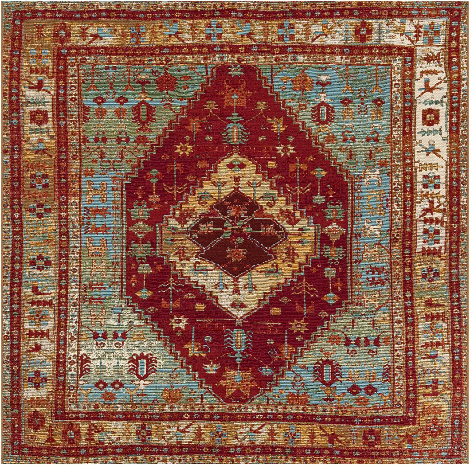 7' 10 x 7' 10  Washable Traditional Indoor / Outdoor Square Rug