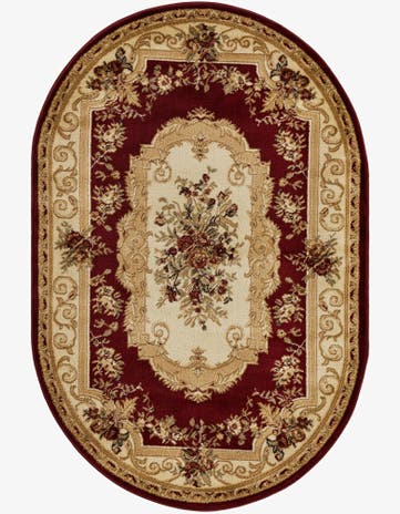 Red Classic Aubusson Oval Rug