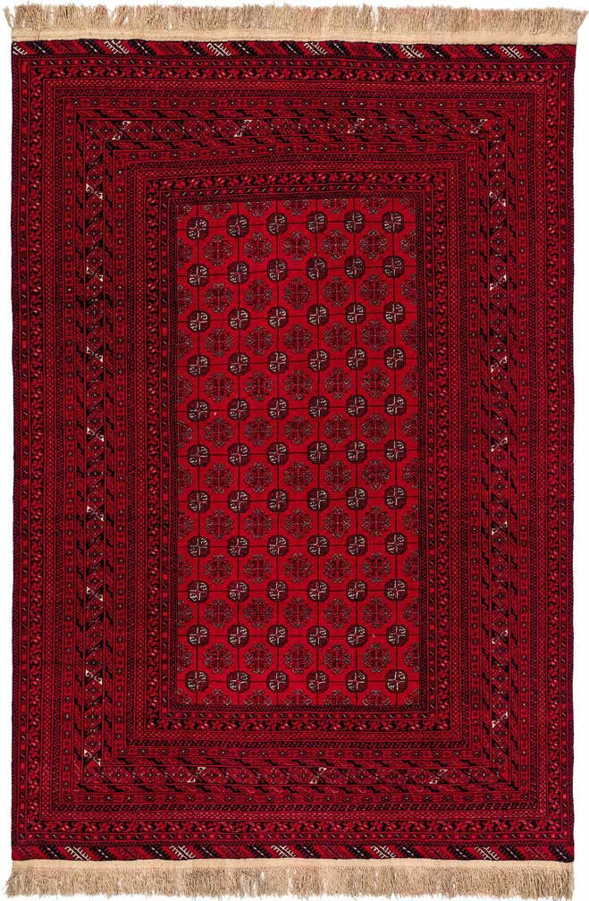 6' 7 x 9' 10 Hand Knotted Afghan Akhche Wool Rug