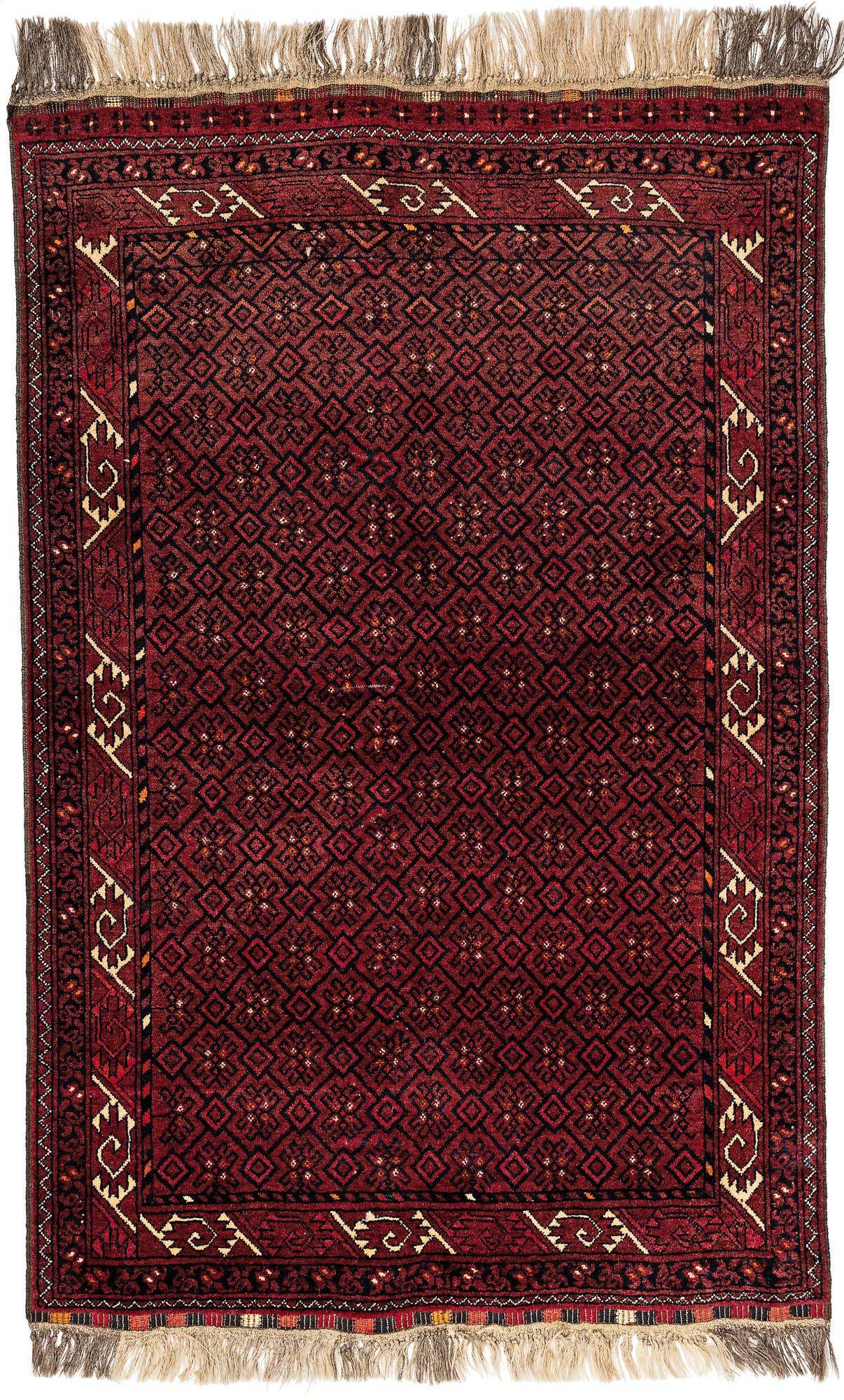 3' 8 x 5' 8 Hand Knotted Afghan Akhche Wool Rug