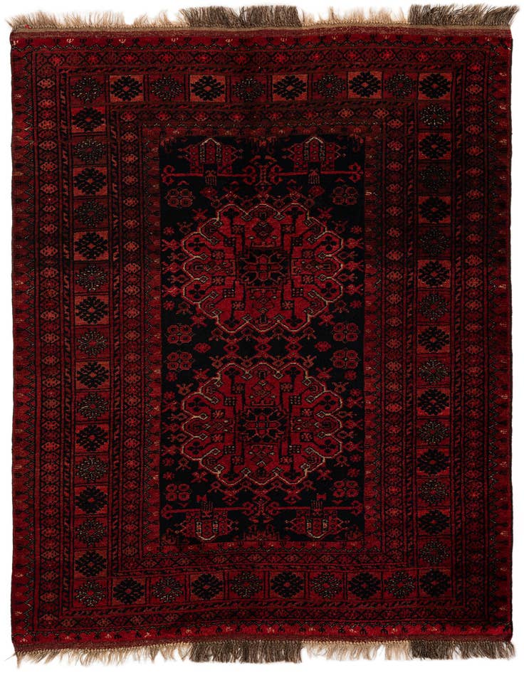 Detail image of 4' 4 x 6' Hand Knotted Afghan Akhche Wool Rug
