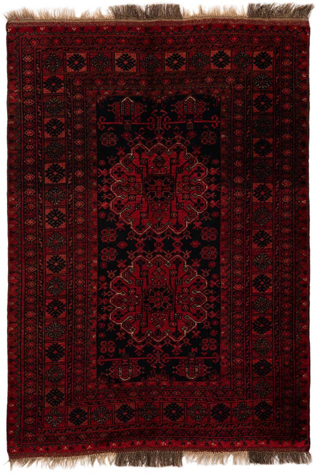 Detail image of 4' 4 x 6' Hand Knotted Afghan Akhche Wool Rug