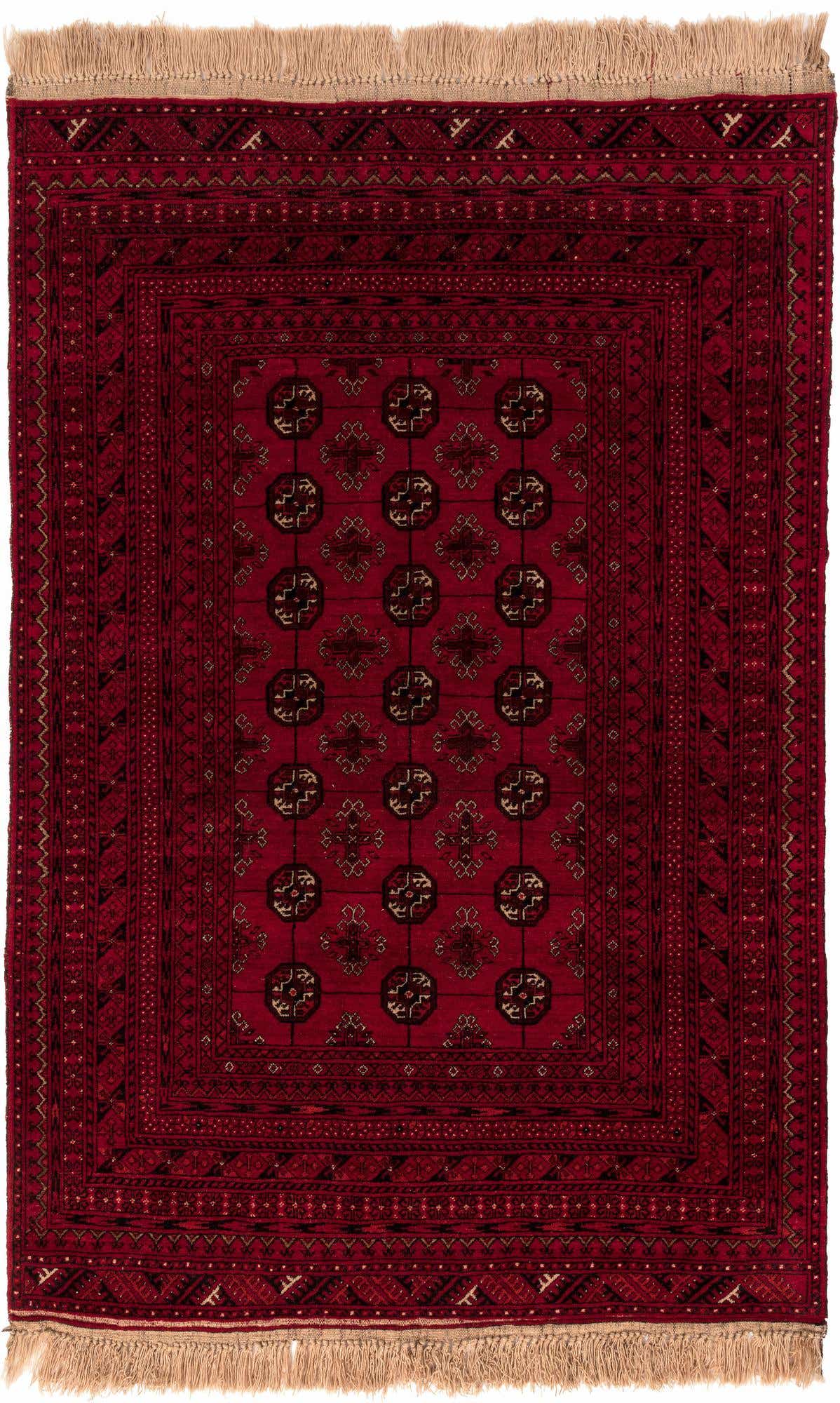4' 1 x 6' 6 Hand Knotted Afghan Akhche Wool Rug