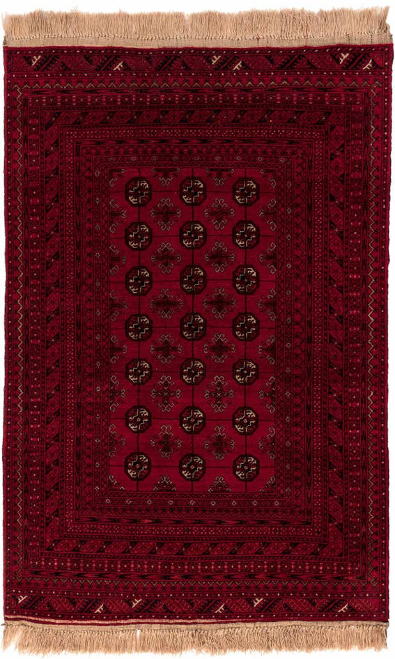 Detail image of 4' 1 x 6' 6 Hand Knotted Afghan Akhche Wool Rug
