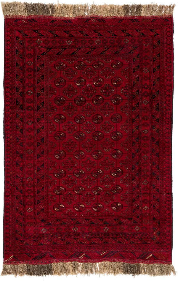 Detail image of 4' 1 x 5' 10 Hand Knotted Afghan Akhche Wool Rug