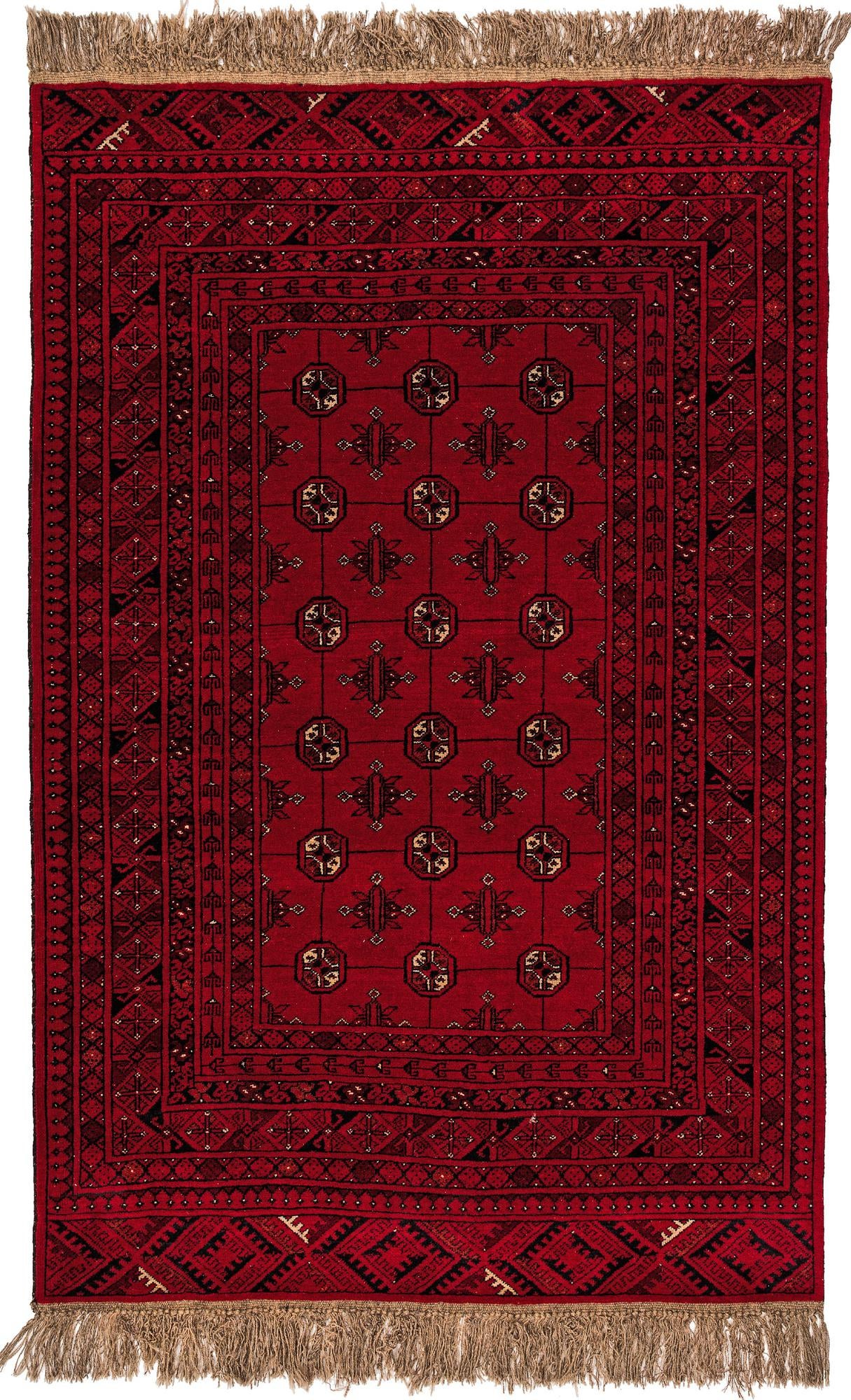 4' 2 x 6' 5 Hand Knotted Afghan Akhche Wool Rug