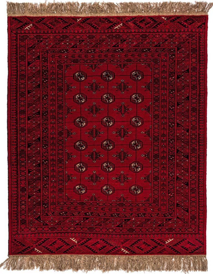 Detail image of 4' 2 x 6' 5 Hand Knotted Afghan Akhche Wool Rug