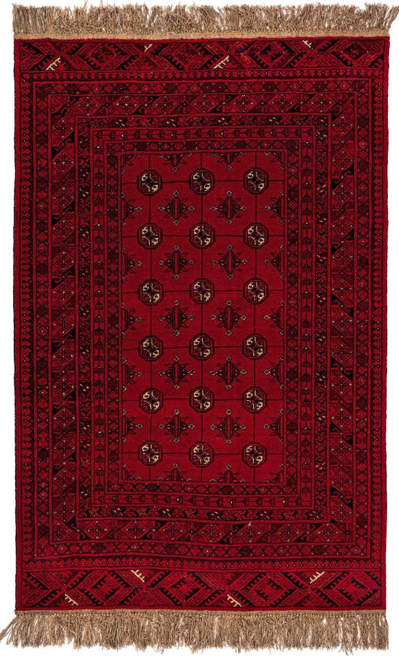 Detail image of 4' 2 x 6' 5 Hand Knotted Afghan Akhche Wool Rug