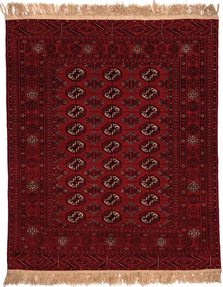 Detail image of 4' x 6' 6 Hand Knotted Afghan Akhche Wool Rug