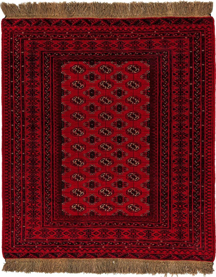 Detail image of 4' 2 x 6' 2 Hand Knotted Afghan Akhche Wool Rug