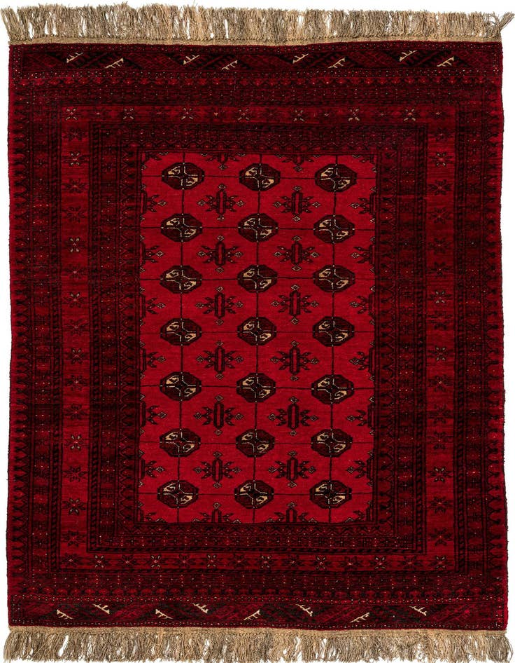 Detail image of 4' 2 x 6' 6 Hand Knotted Afghan Akhche Wool Rug