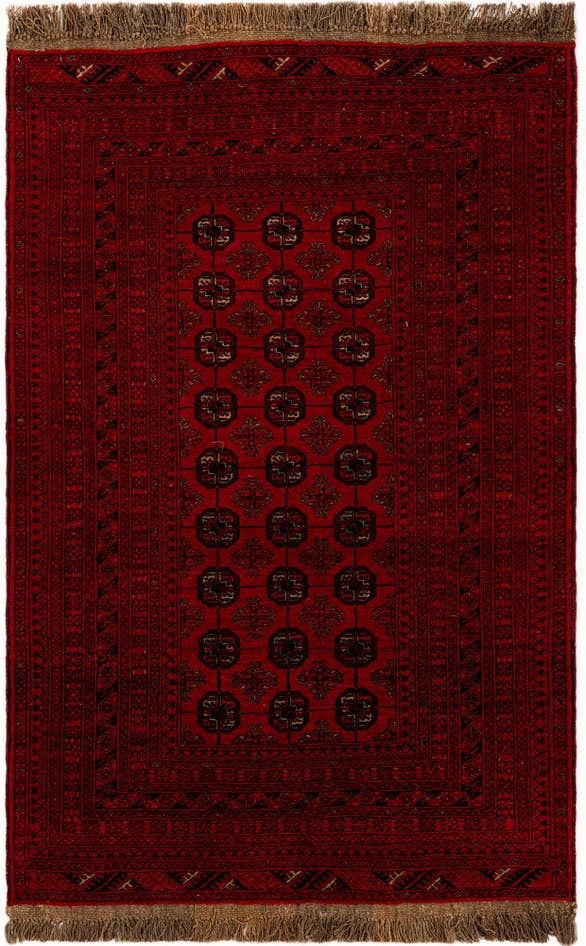 Detail image of 4' x 6' 5 Hand Knotted Afghan Akhche Wool Rug