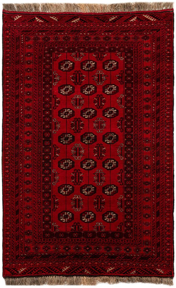 Detail image of 4' 1 x 6' 3 Hand Knotted Afghan Akhche Wool Rug