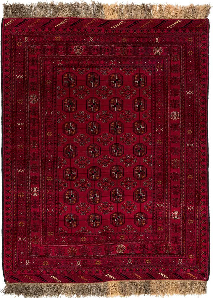 4' 1 x 6' 1 Hand Knotted Afghan Akhche Wool Rug