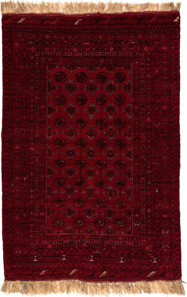 4' 2 x 6' 3 Hand Knotted Afghan Akhche Wool Rug