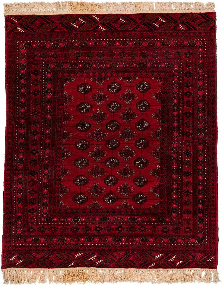Detail image of 4' 1 x 6' 5 Hand Knotted Afghan Akhche Oriental Wool Rug