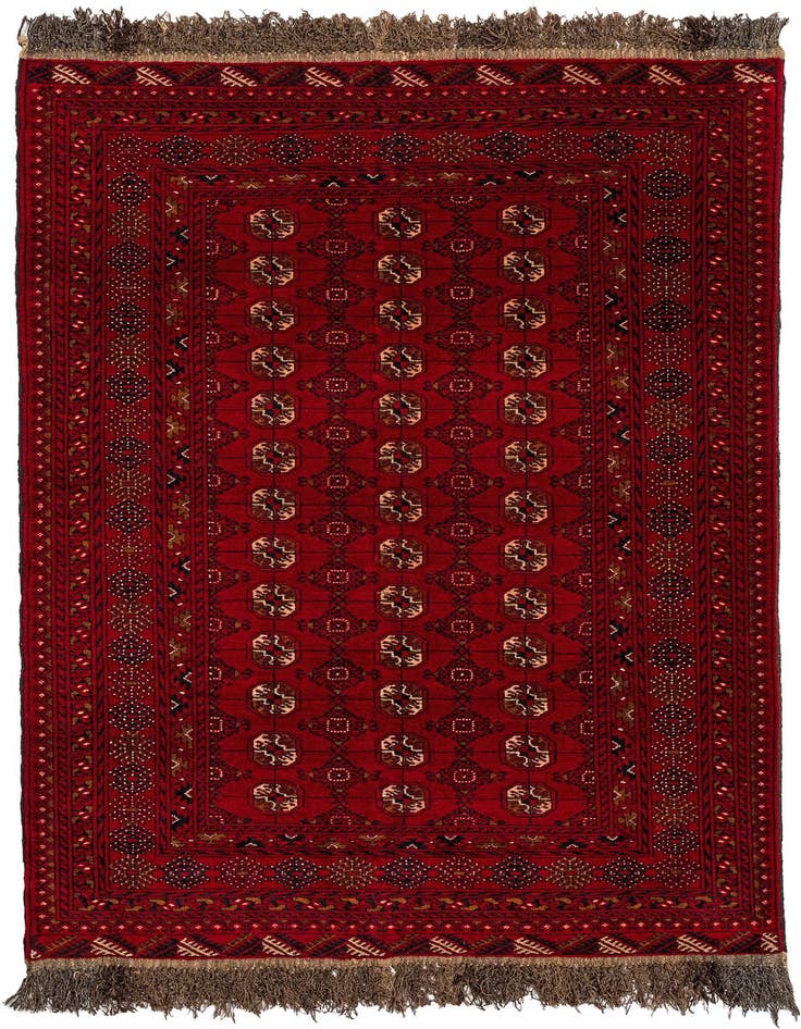 Detail image of 4' 1 x 6' 4 Hand Knotted Afghan Akhche Wool Rug