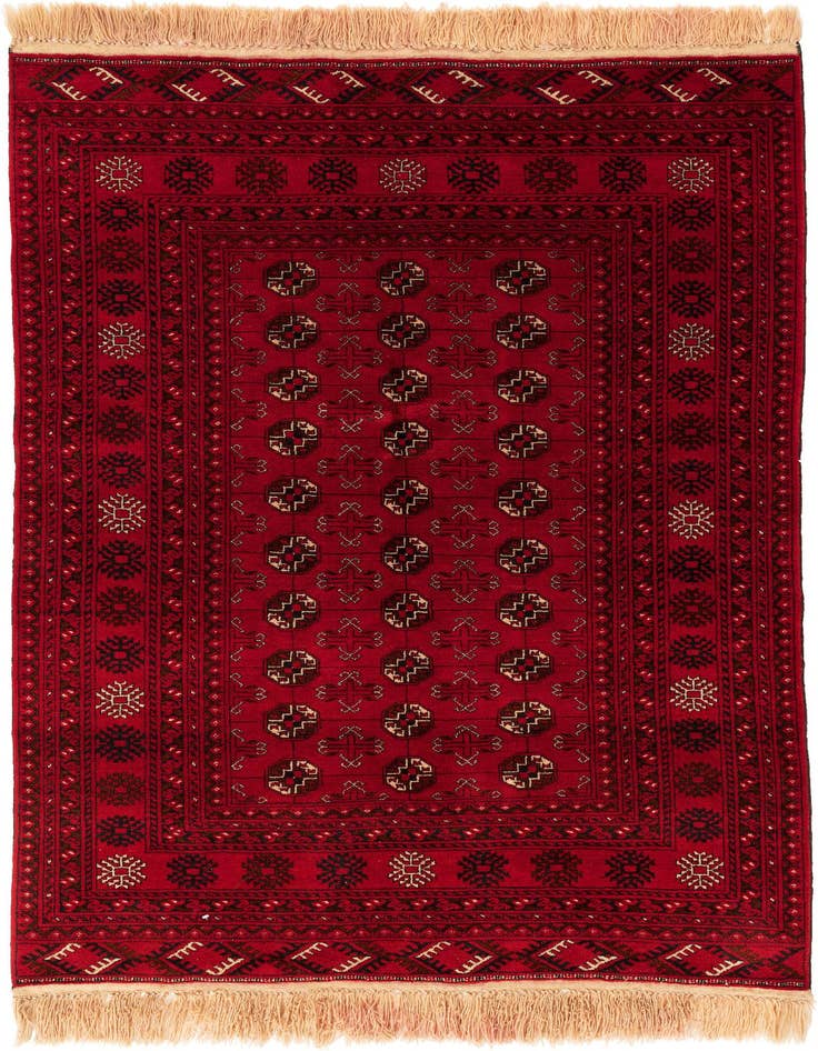 Detail image of 4' x 6' 2 Hand Knotted Afghan Akhche Wool Rug