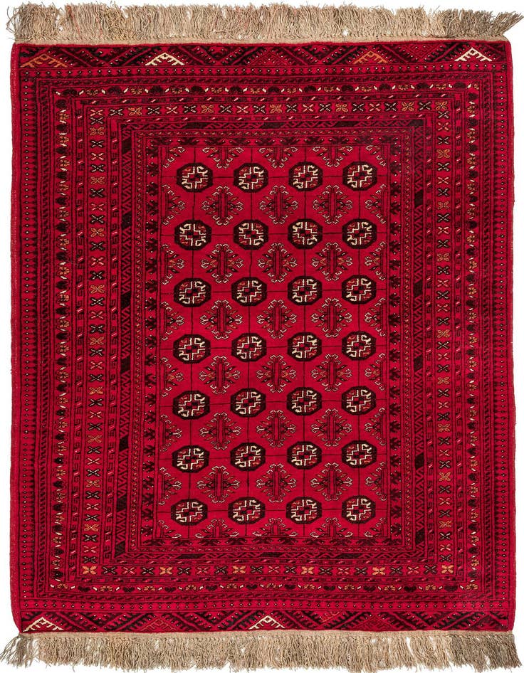 Detail image of 4' x 6' 2 Hand Knotted Afghan Akhche Wool Rug
