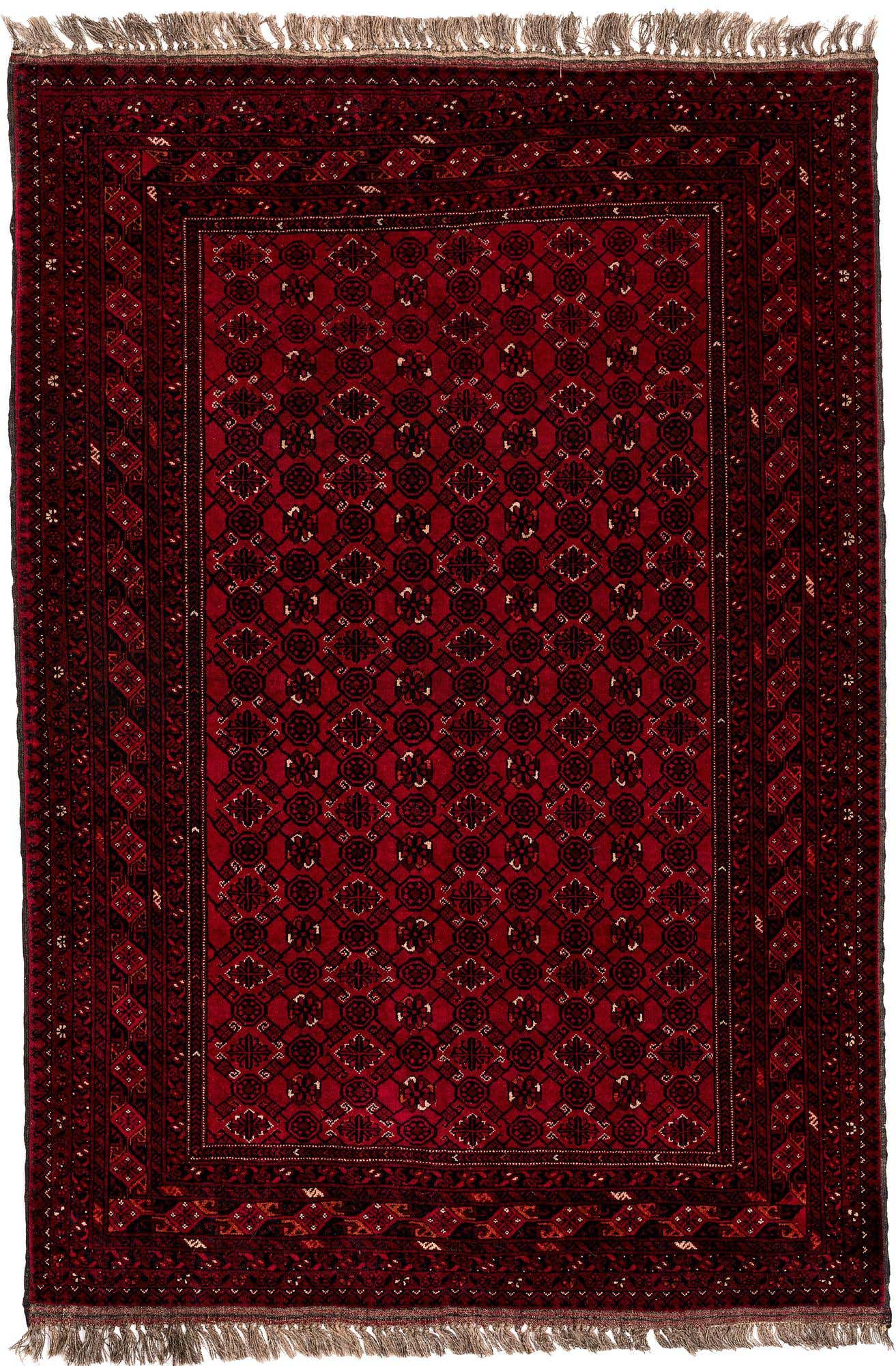 4' 2 x 6' 3 Hand Knotted Afghan Akhche Wool Rug