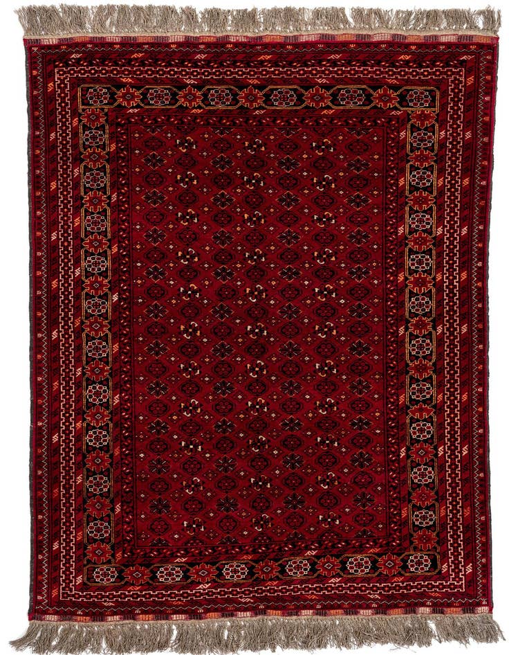 Detail image of 4' 1 x 6' 9 Hand Knotted Afghan Akhche Wool Rug