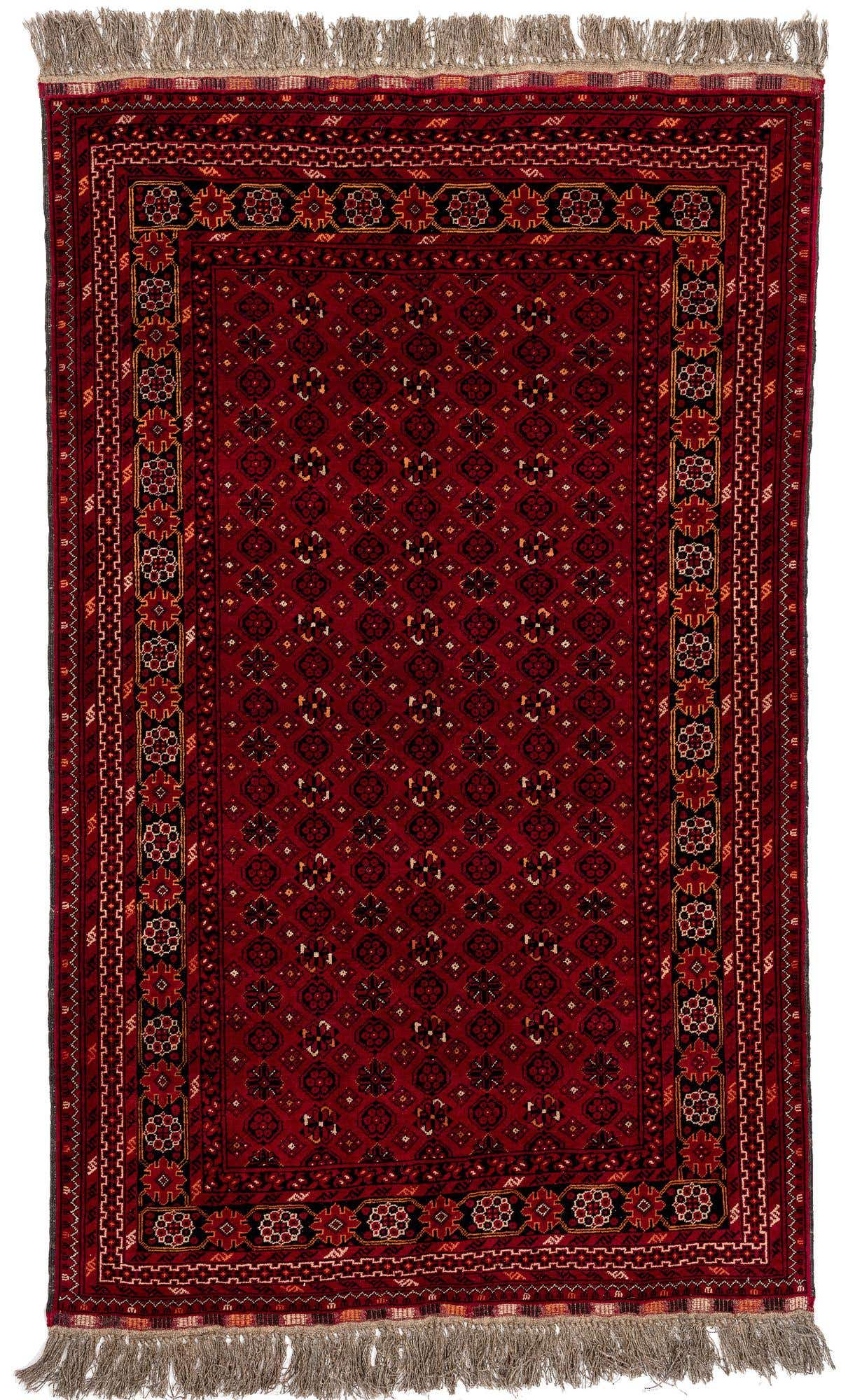 4' 1 x 6' 9 Hand Knotted Afghan Akhche Wool Rug
