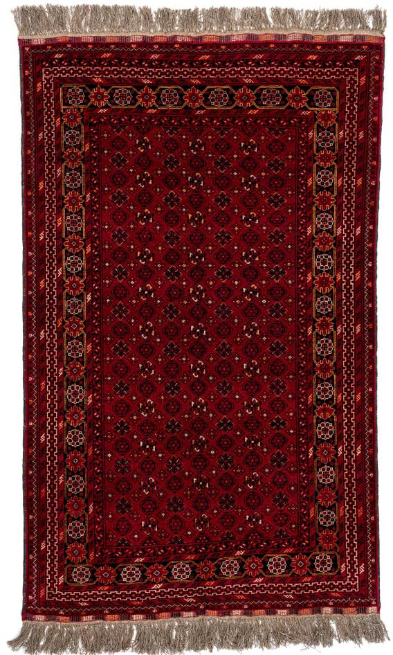 Detail image of 4' 1 x 6' 9 Hand Knotted Afghan Akhche Wool Rug