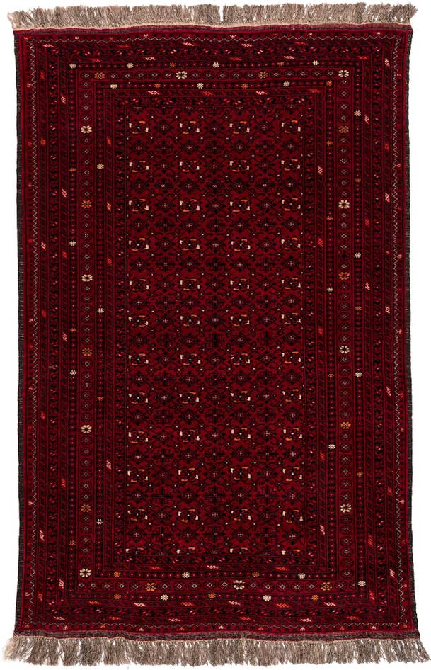 Detail image of 4' 3 x 6' 6 Hand Knotted Afghan Akhche Oriental Wool Rug