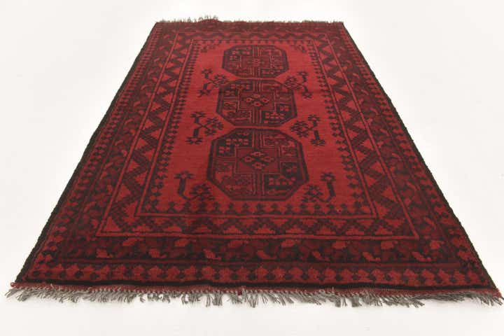 3' 4 x 5' 3 Hand Knotted Afghan Akhche Wool Rug