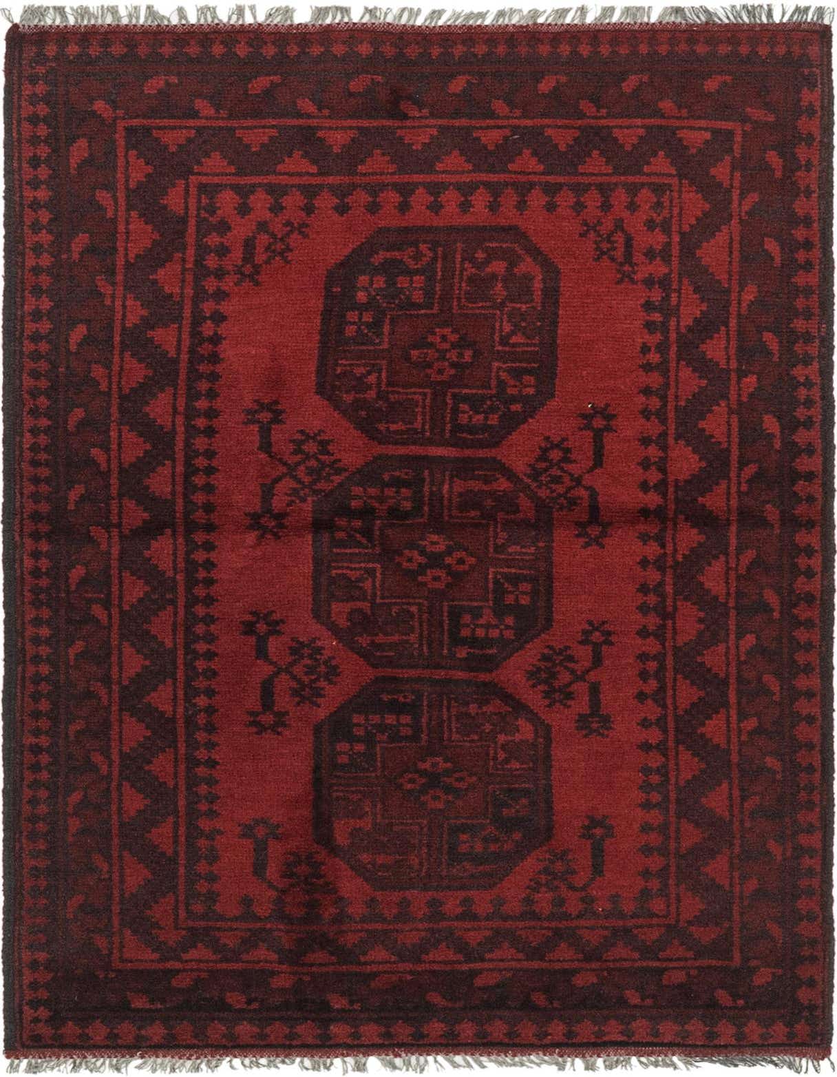 3' 4 x 5' 3 Hand Knotted Afghan Akhche Wool Rug