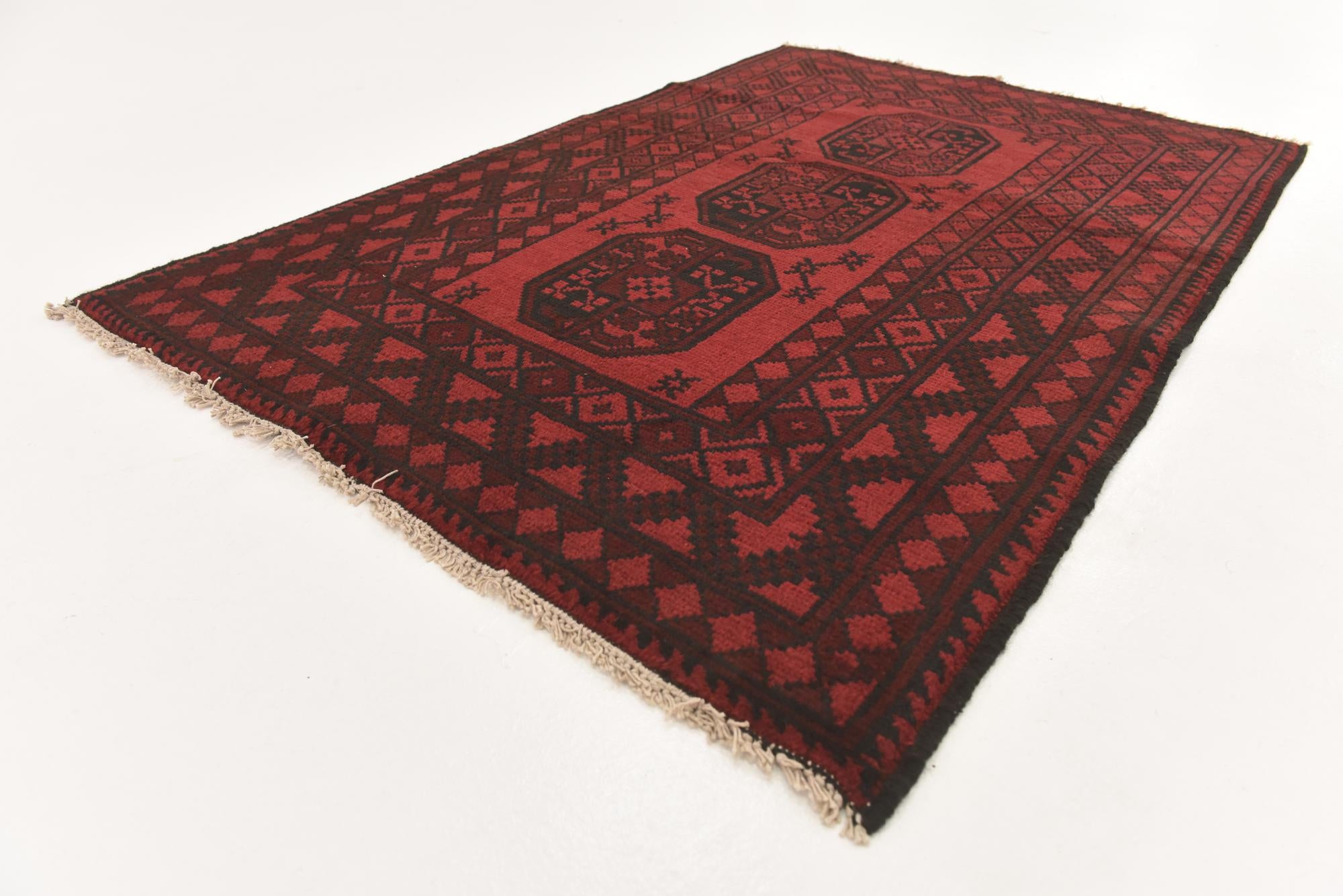 3' 3 x 4' 9 Hand Knotted Afghan Akhche Wool Rug