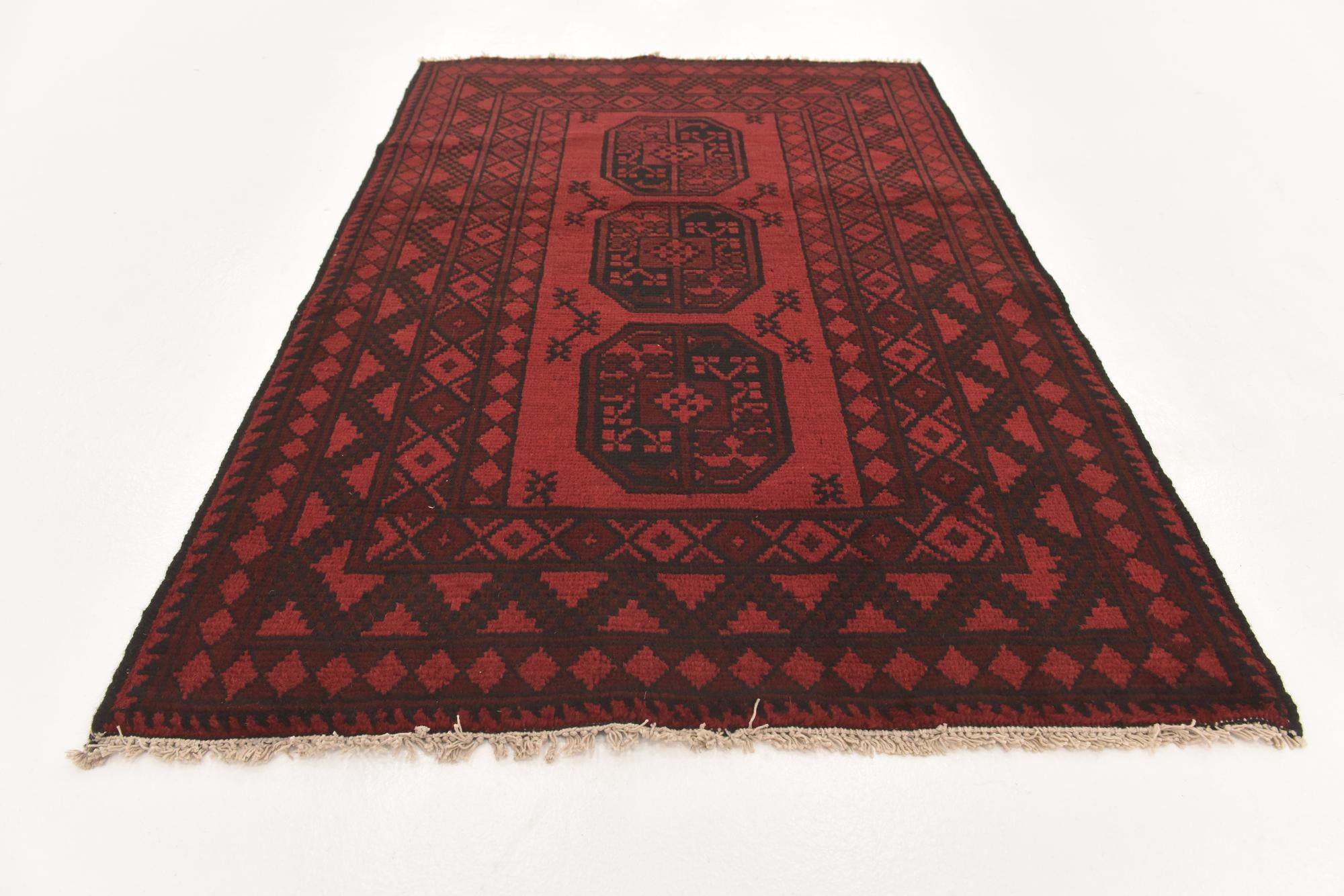 3' 3 x 4' 9 Hand Knotted Afghan Akhche Wool Rug