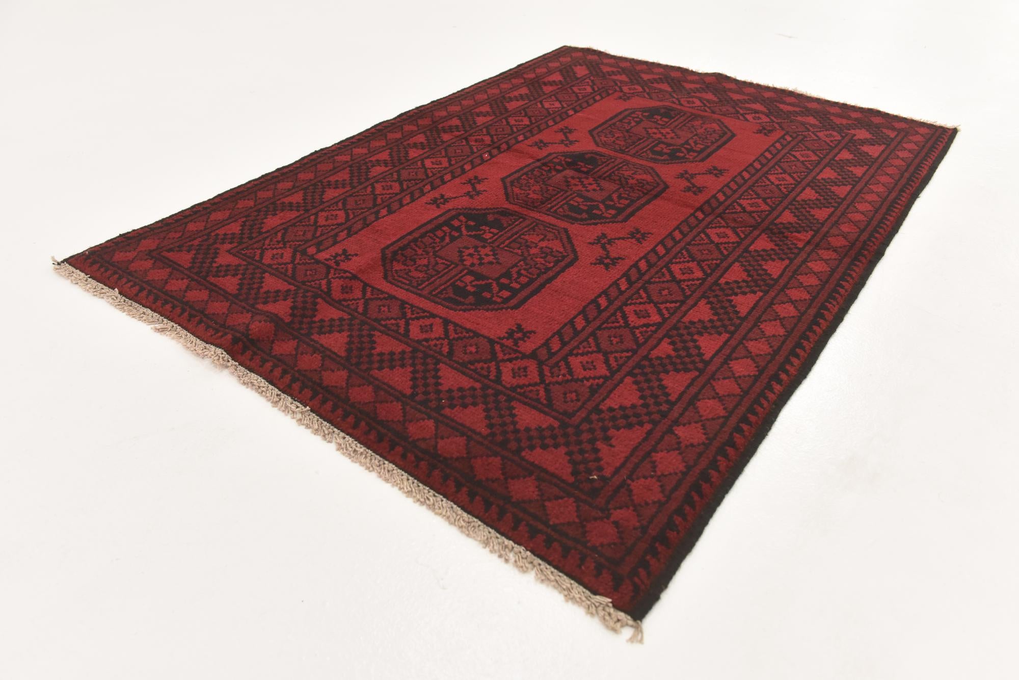 3' 3 x 4' 8 Hand Knotted Afghan Akhche Wool Rug
