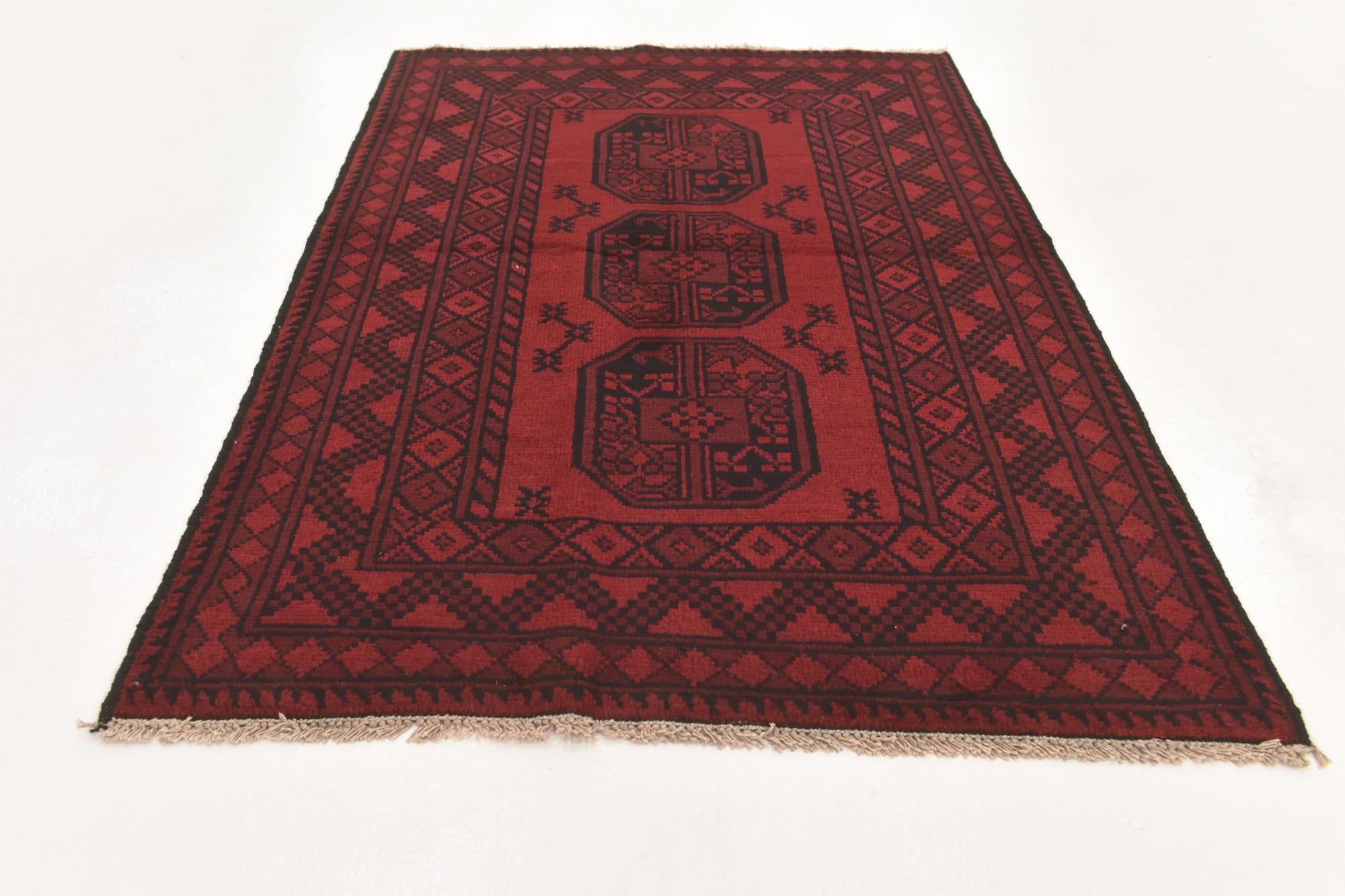 3' 3 x 4' 8 Hand Knotted Afghan Akhche Wool Rug