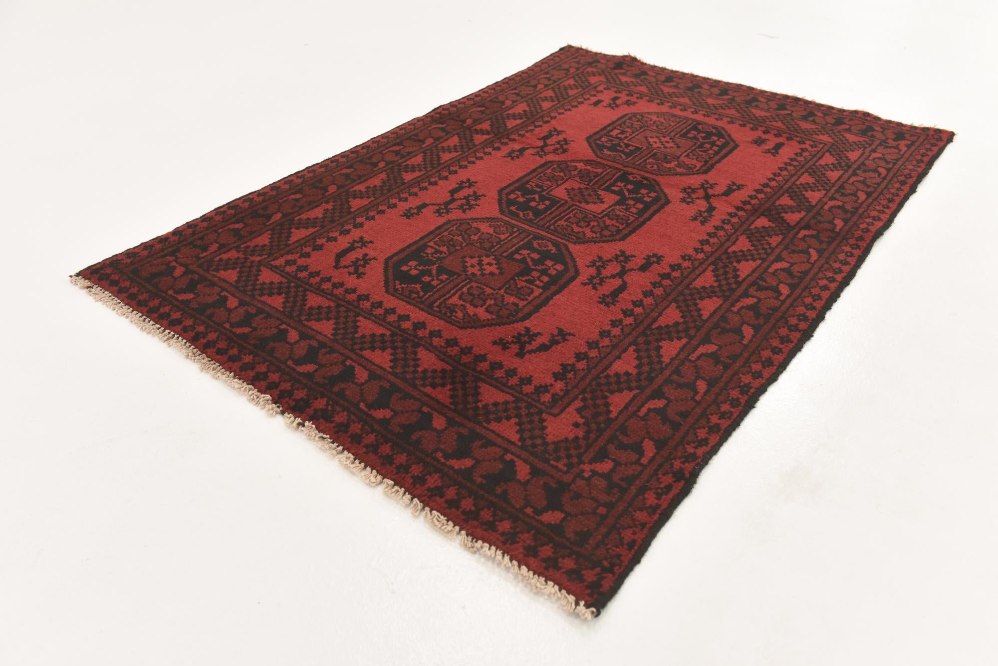 3' 2 x 4' 9 Hand Knotted Afghan Akhche Wool Rug