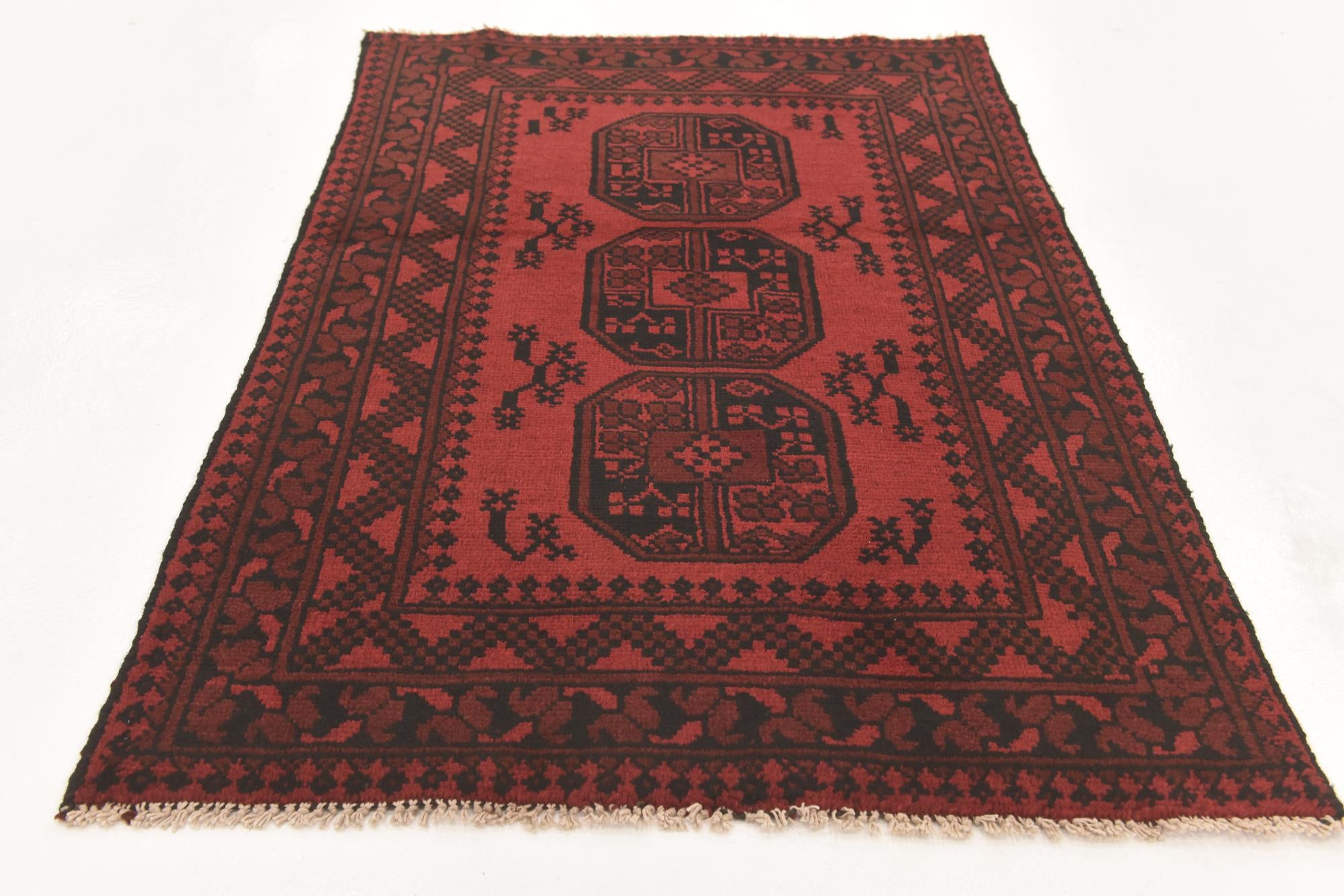 3' 2 x 4' 9 Hand Knotted Afghan Akhche Wool Rug