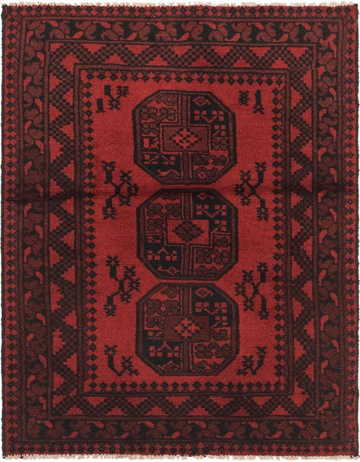 Detail image of 3' 2 x 4' 9 Hand Knotted Afghan Akhche Wool Rug
