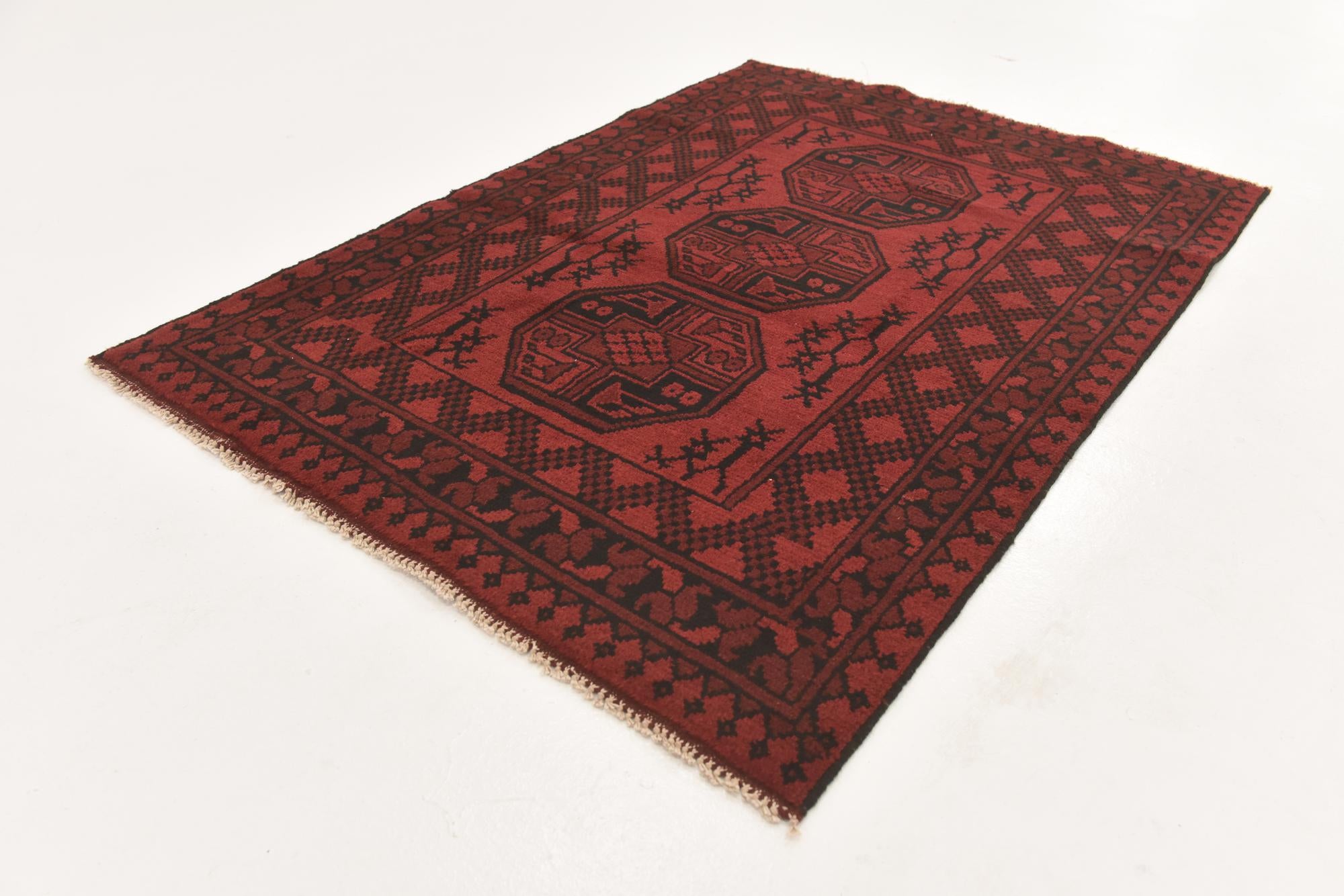 3' 3 x 4' 9 Hand Knotted Afghan Akhche Wool Rug