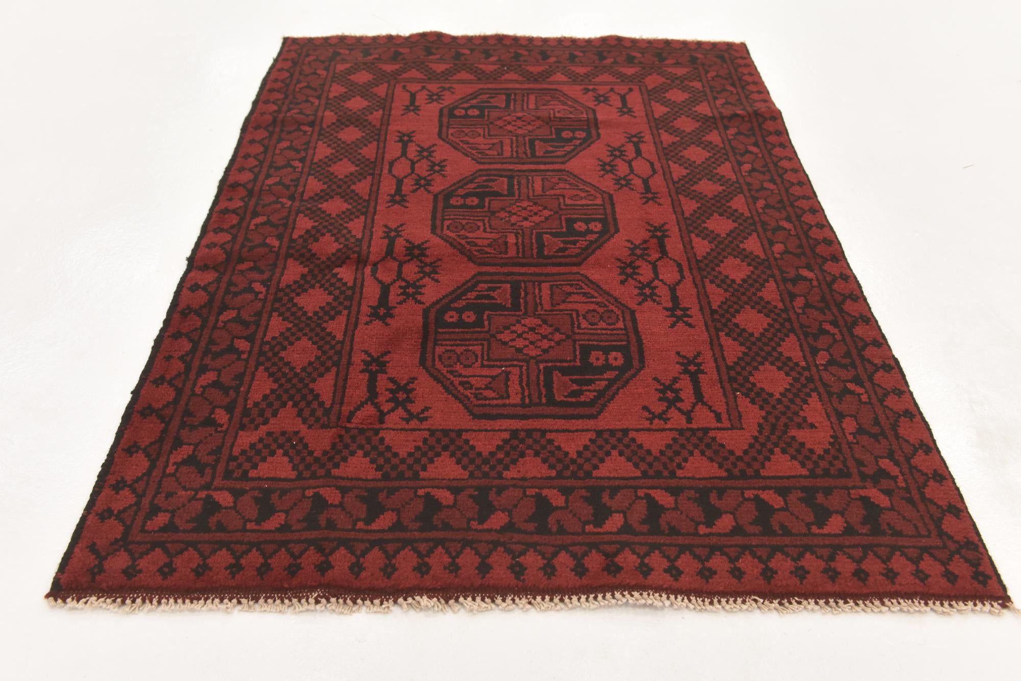 3' 3 x 4' 9 Hand Knotted Afghan Akhche Wool Rug