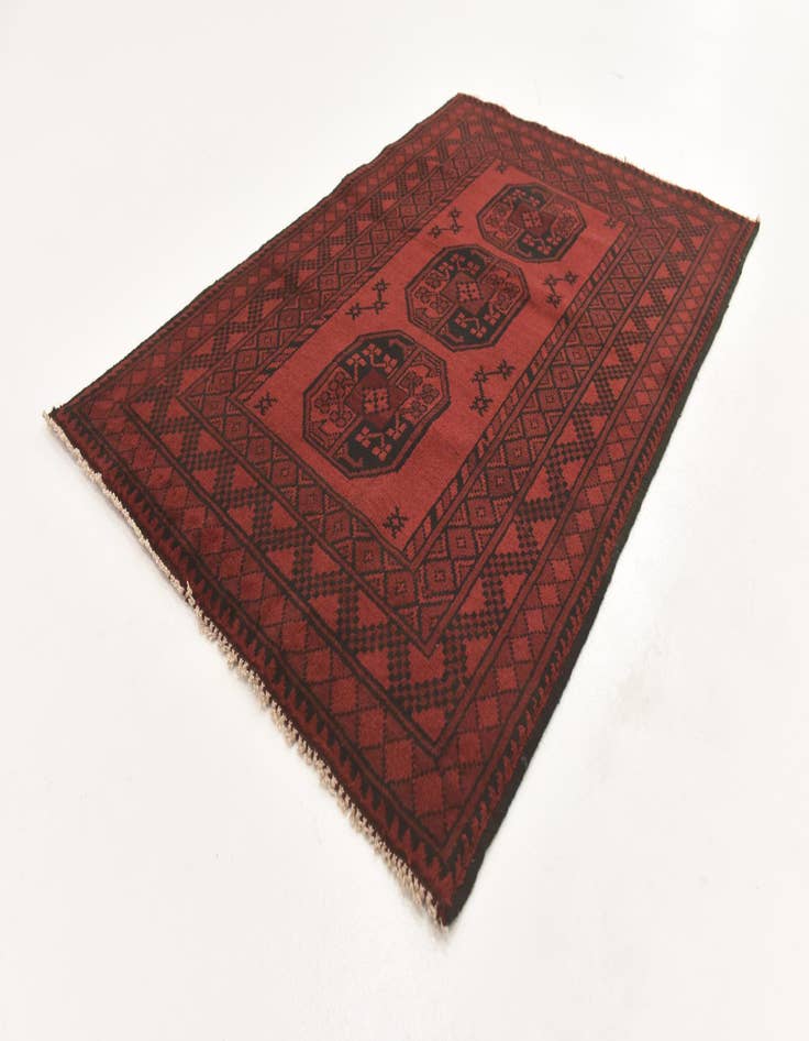 Detail image of 3' 3 x 4' 9  Hand Knotted Afghan Akhche Wool Rug