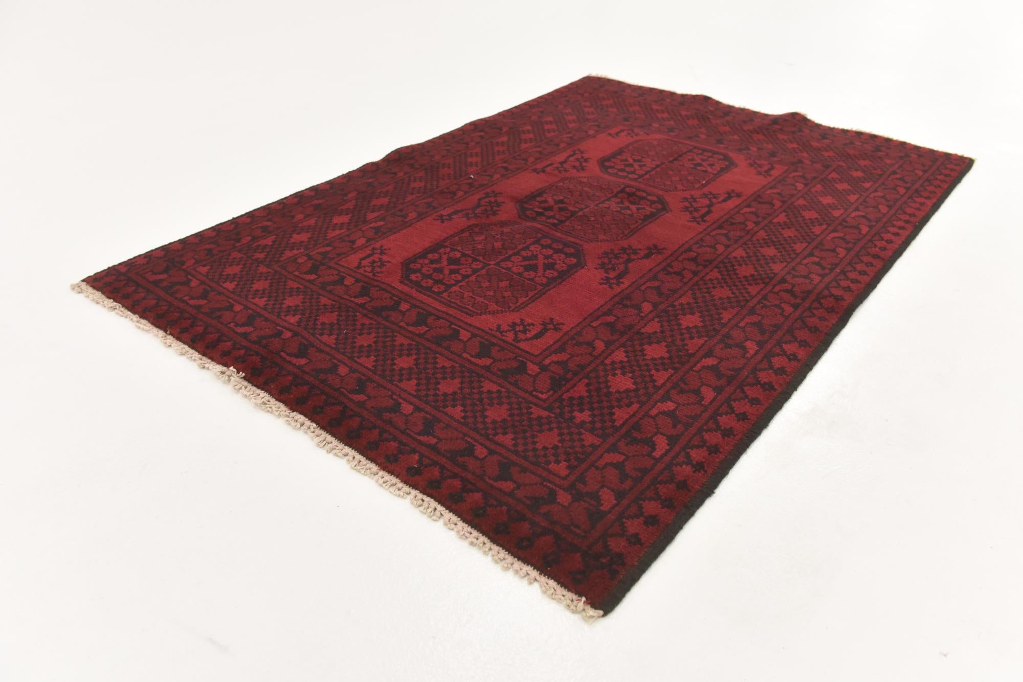3' 3 x 4' 11 Hand Knotted Afghan Akhche Wool Rug