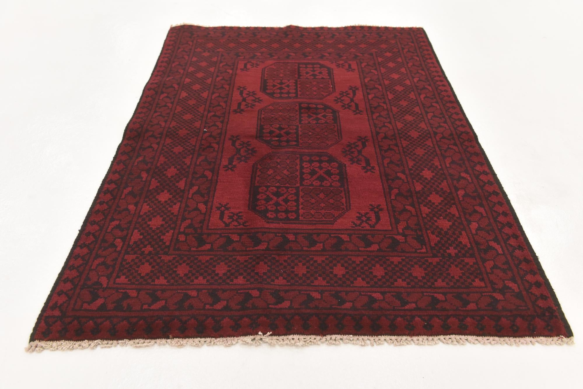 3' 3 x 4' 11 Hand Knotted Afghan Akhche Wool Rug
