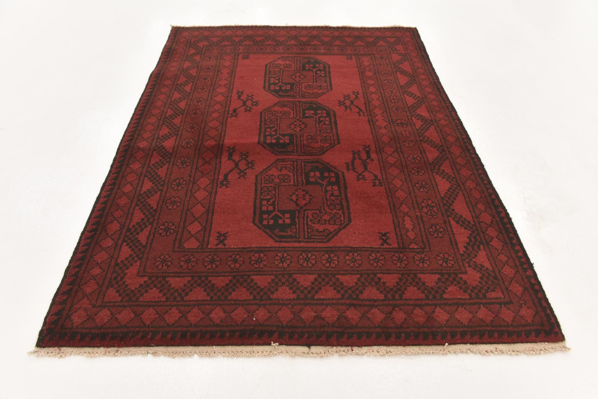 3' 3 x 4' 9 Hand Knotted Afghan Akhche Wool Rug