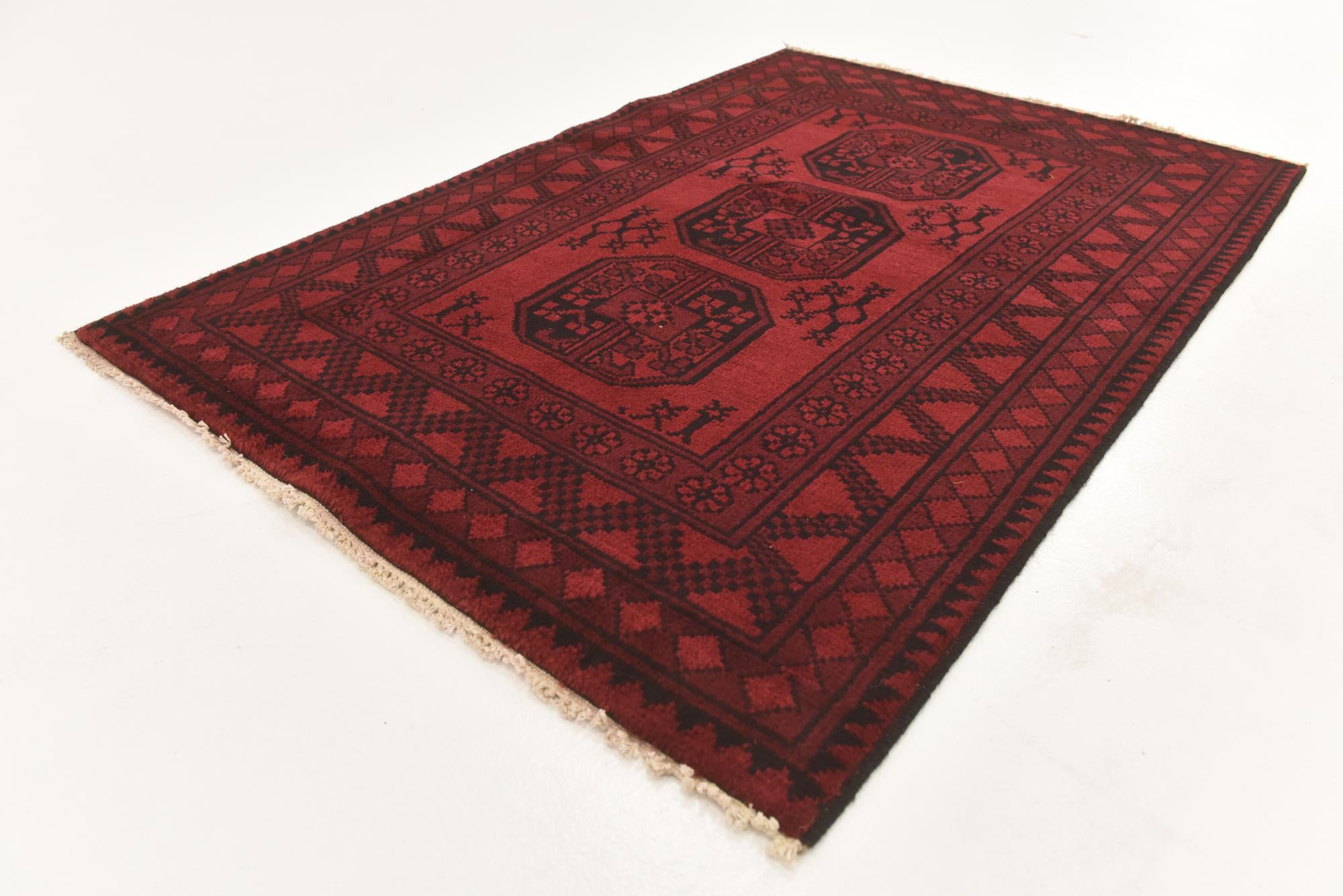 3' 4 x 4' 10 Hand Knotted Afghan Akhche Wool Rug