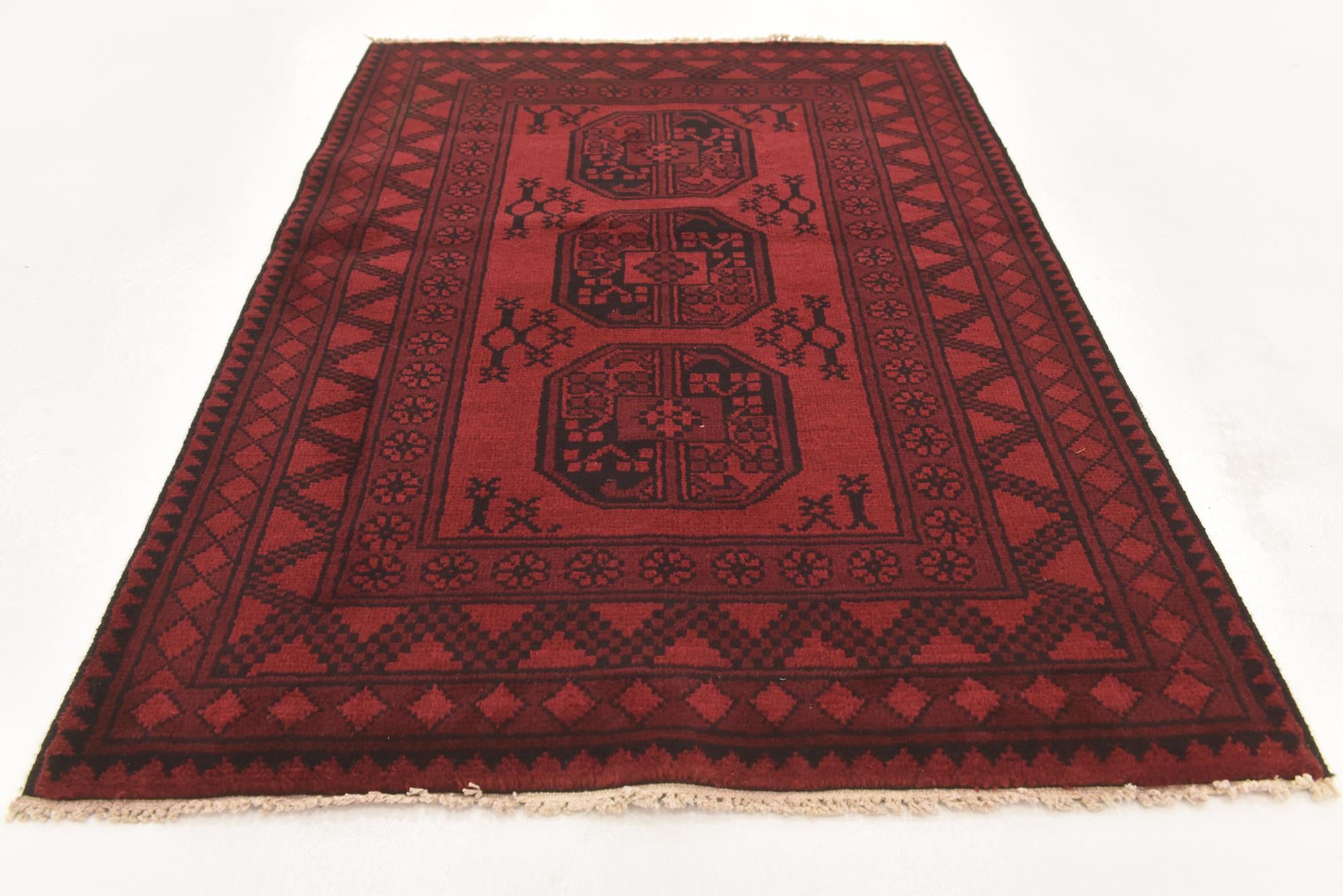 3' 4 x 4' 10 Hand Knotted Afghan Akhche Wool Rug