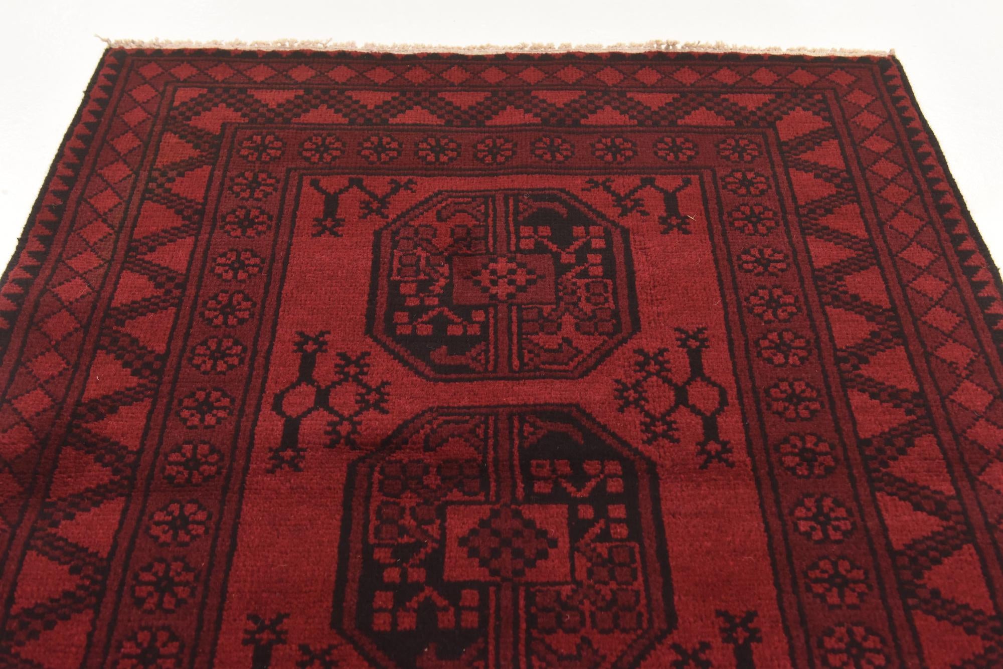 3' 4 x 4' 10 Hand Knotted Afghan Akhche Wool Rug