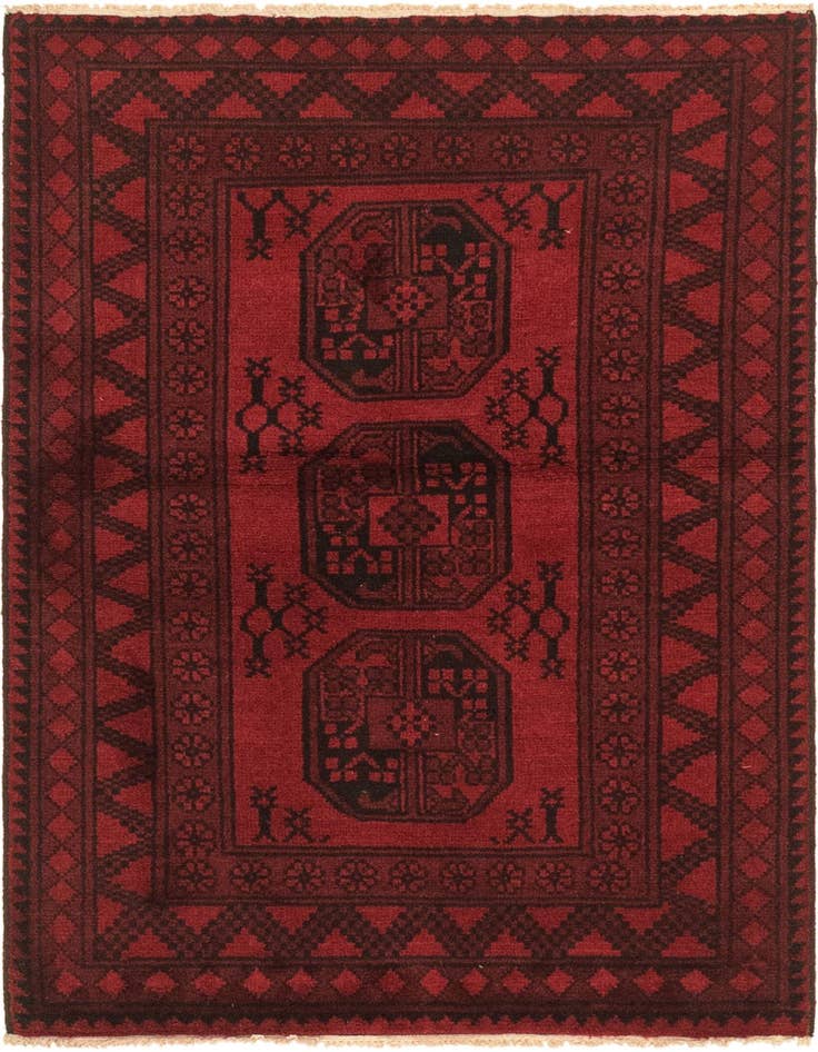 Detail image of 3' 4 x 4' 10 Hand Knotted Afghan Akhche Wool Rug