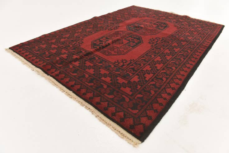 Detail image of 3' 5 x 4' 9 Hand Knotted Afghan Akhche Wool Rug