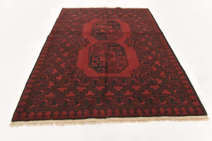 3' 5 x 4' 9 Hand Knotted Afghan Akhche Wool Rug